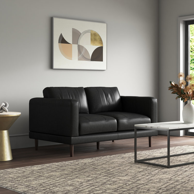 Fulks Upholstered 61'' Loveseat, Charcoal Genuine Leather, 34'' H X 61'' W X 37'' D