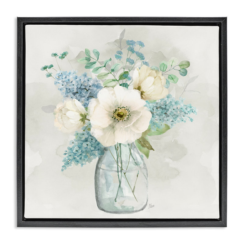 Bouquet Centric dans des tons doux, Cadre flottant noir de jais, H 18 po x l 18 po