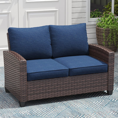 Outdoor Hand-Woven Wicker Patio Loveseat by Winston Porter