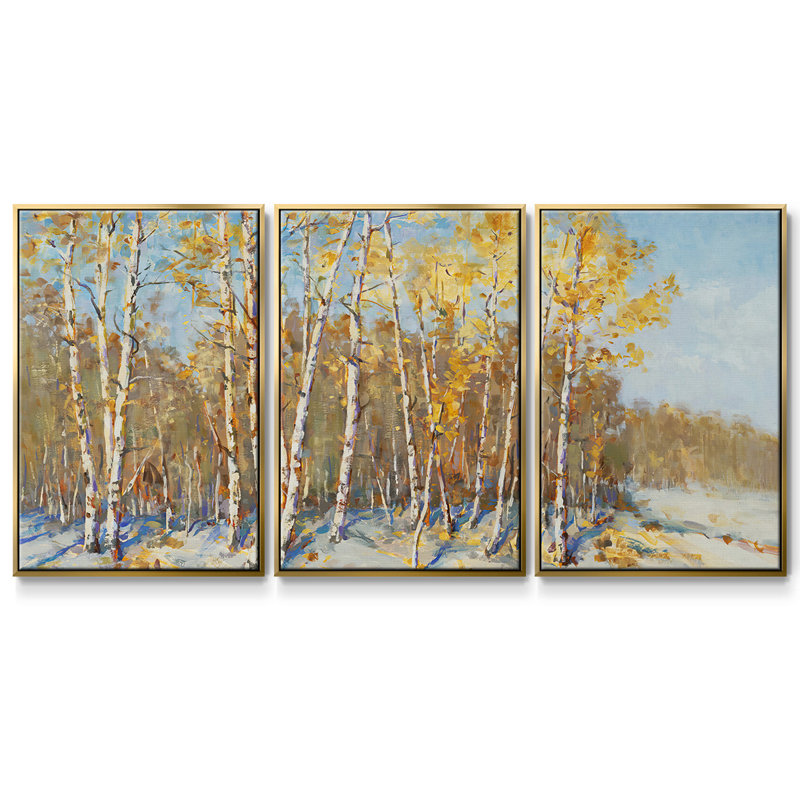 " Autumn Trees " 3 - Pieces, 24" H x 48" W x 2" D, Gold
