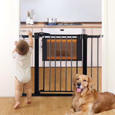 Baby Gate for Doorways and Stairs, Auto Close Dog/Puppy Gate, Easy Install, Pressure Mounted, No Drilling, fits for Narrow and Wide Doorways, Safety Gate Door for Child and Pets