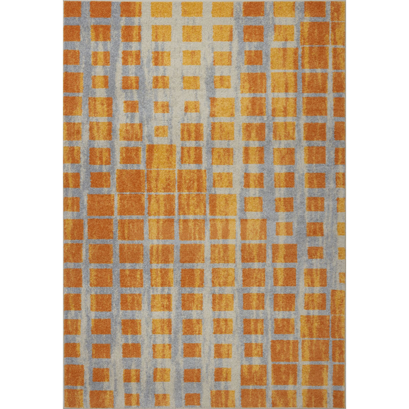 Tapis géométrique gris / orange Pinheiro, Rectangle 3 pi 9 po x 5 pi 5 po
