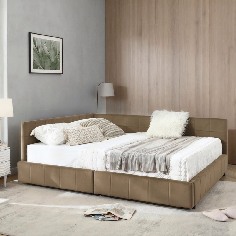Structure de lit tapissier pour grand lit, Marron, Grand