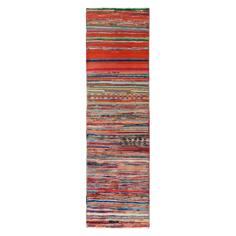 Pasha Wool Striped Area Rug in Blue/Red/Orange/Green