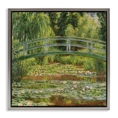 Water Lily Pond Monet Classic Painting Grain Framed Floater Canvas Wall Art by Claude Monet