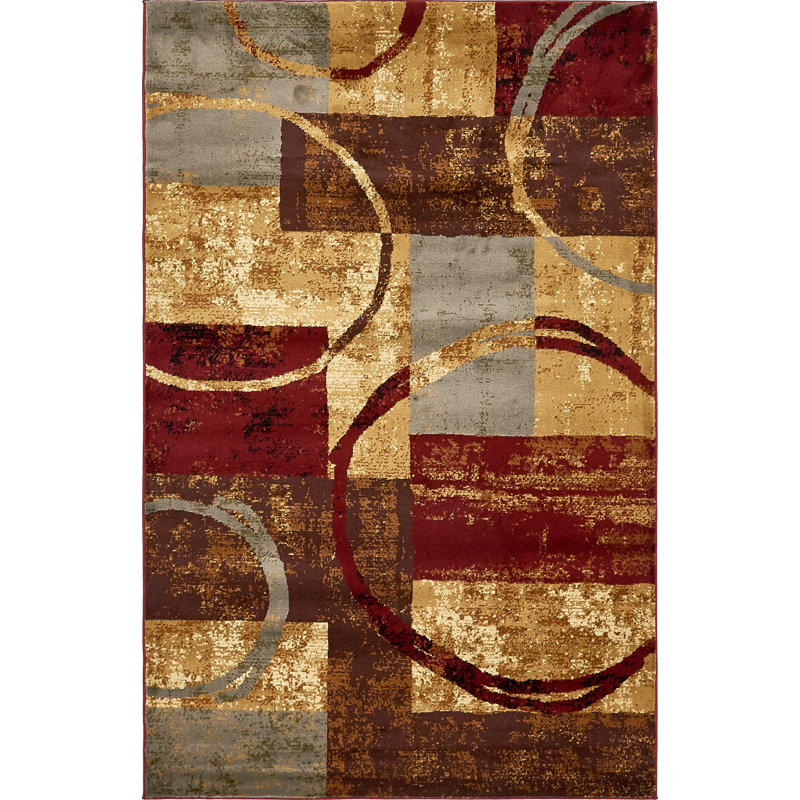Tapis multicolore à motif géométrique Adetomiwa, Rectangle 4 pi 1 po x 6 pi 1 po