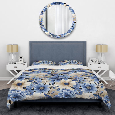 Blue Coastal Dreams Floral Pattern I - Ensemble de housse de couette à motif floral