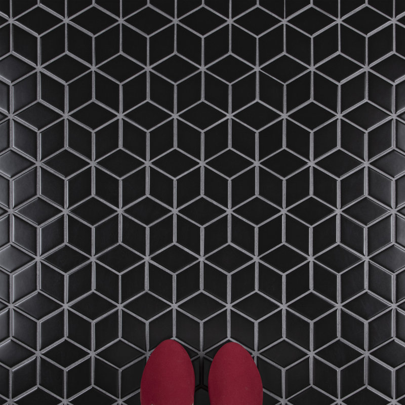 Metro Rhombus 10-1/2 " x 12-1/8 " Porcelain Mosaic Floor & Wall Tile, Matte Black