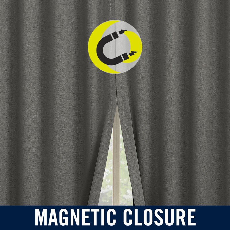 Aria Magnetic Closure Theater Grade 100% Blackout Back Tab Curtain Panel Pair, 52" W x 63" L, Gray