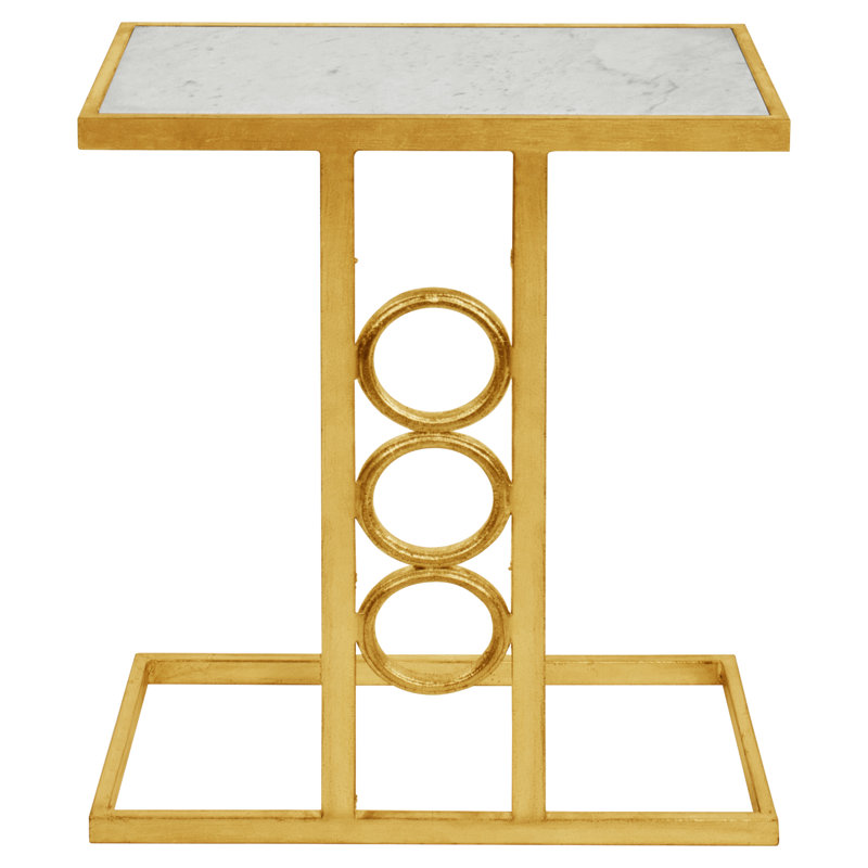 Ringlet End Table, Carrera Marble, Gold Leaf