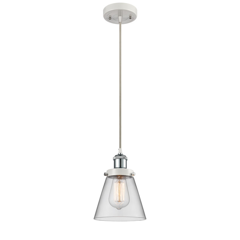 Mini-luminaire suspendu à cordon 1 lumière Ballston Urban Cone, Transparent, Blanc / chrome poli