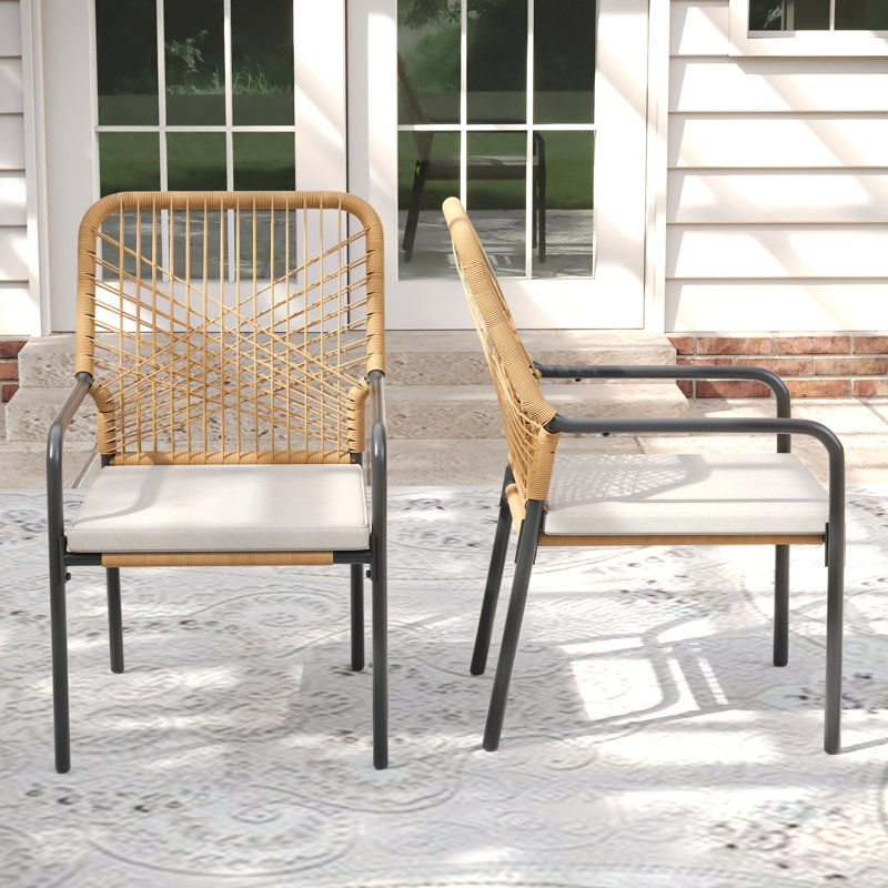 Ensemble repas d'extérieur pour 4 personnes avec chaises empilables en rotin, Gris gris