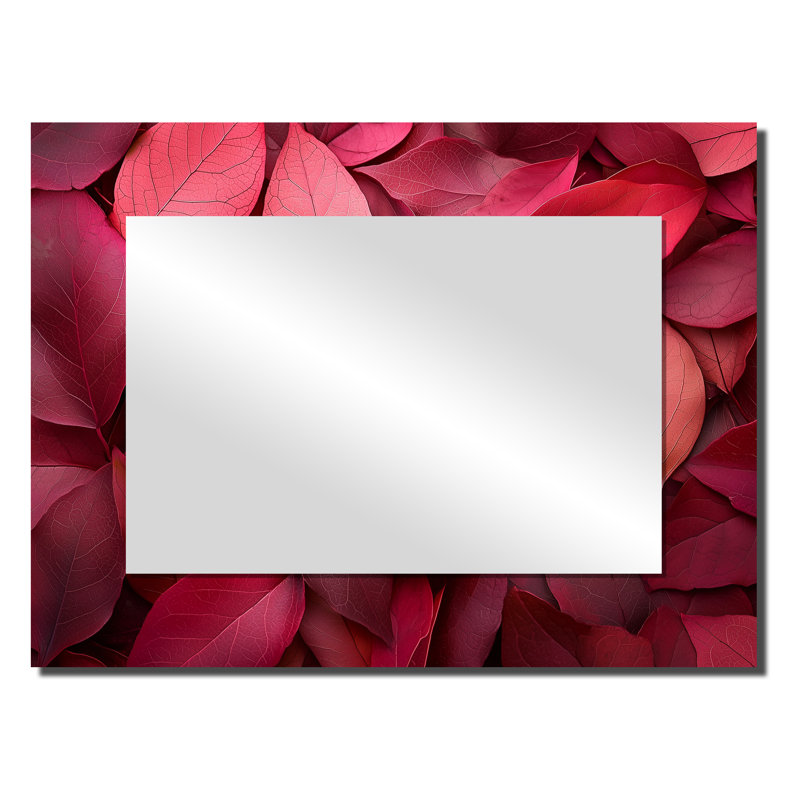 Crimson Leaves Dancing Rose II - Art mural miroir floral - imprimé sur métal, 24 po x 32 po