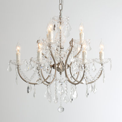 25" 9-Light Modern Crystal Chandelier, UL Listed, E12 Base,Brushed Nickel