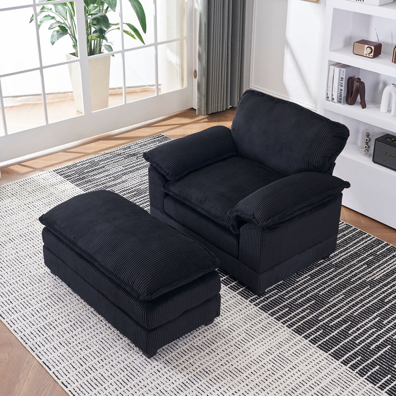 Canapé simple avec 2 coussins décoratifs et un repose-pieds, canapé confortable, canapé à assise profonde, canapé de salon
