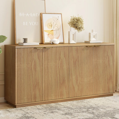COCO DESIGN 63” Sideboard Fluted Buffet Cabinet With 4 Doors, Yellow