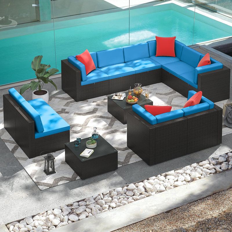 Canapé modulaire d'extérieur 12 pièces 12 pièces, Bleu
