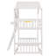 Lit superposé simple au dessus d'un lit simple avec toit, fenêtre, boîte de fenêtre, porte, avec barrières de sécurité et échelle, -104338000