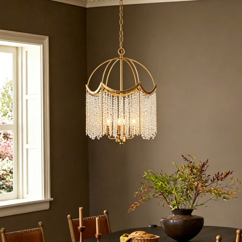 Lustre en cristal Glam 4/6-lumières Auralis, H 20,8 po x l 15,7 po x P 15,7 po, Quatre lumières