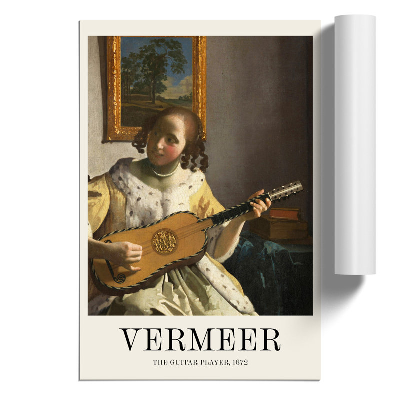 Girl Playing Instrument Print by Johannes Vermeer - Frameless Print, 30cm H x 21cm W x 0.1cm D