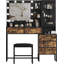 Ensemble de meuble-lavabo moderne avec éclairage à DEL moderne noir avec tabouret rembourré, tiroirs de rangement et tablettes ouvertes, coiffeuse avec station de charge intégrée pour chambre de filles et de femmes