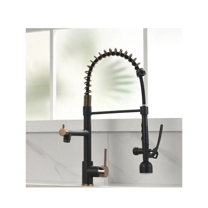 AvaMalis Pull Down Kitchen Faucet, Matt Black/Rose Gold