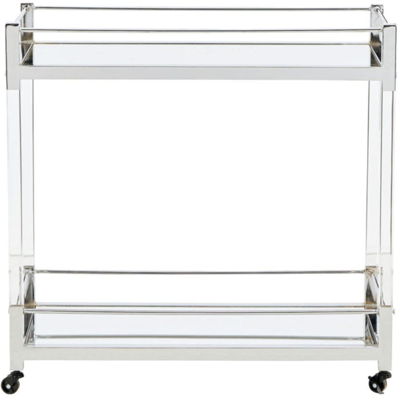 Modern Bar Cart With Mirrored Glass Shelves And Rolling Casters For Stylish Serving And Decor