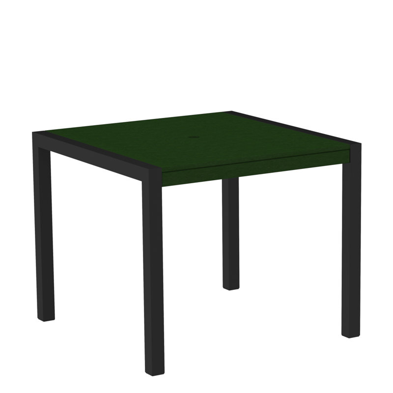 POLYWOOD MOD Dining Table, Textured Black, Green, 35.18" W x 35.18" D