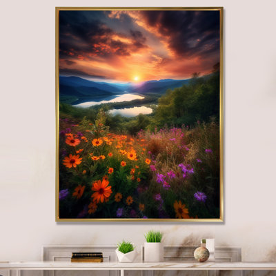 «Flowers Over Mountain Valley Majestic Sunset I», reproduction sur toile