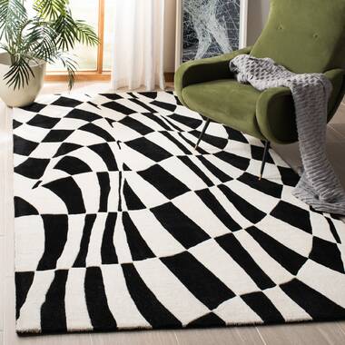 Geometric Black/White Area Rug Ebern Designs Rug Size: Runner 2' x 8