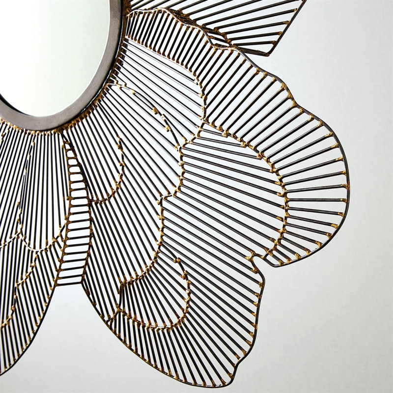 Whimsical Iron & Brass Flower Wall Mirror, 40" Natural Finish