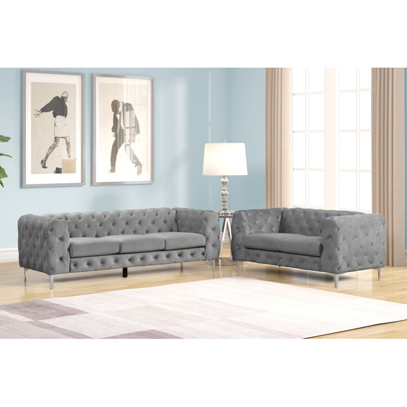 Julissa 2 - Piece Velvet Living Room Set, Grey Velvet