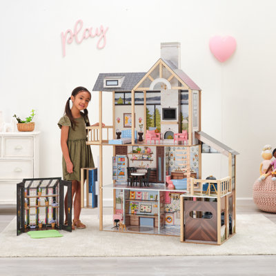 Lakeview Villa Wooden Dollhouse & Greenhouse With Lights, Sounds And 60 Accessories