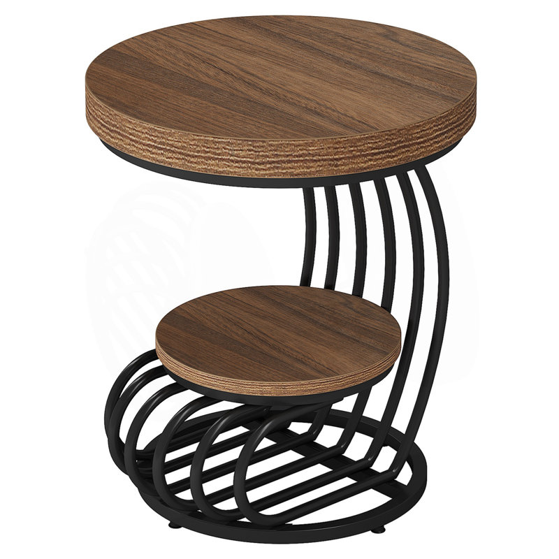 Table de bout ronde ronde avec rangement à 2 niveaux
