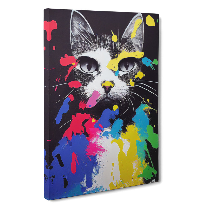 Paint Splat Cat No.2 - Wrapped Canvas Print, 76cm H x 50cm W x 3cm D