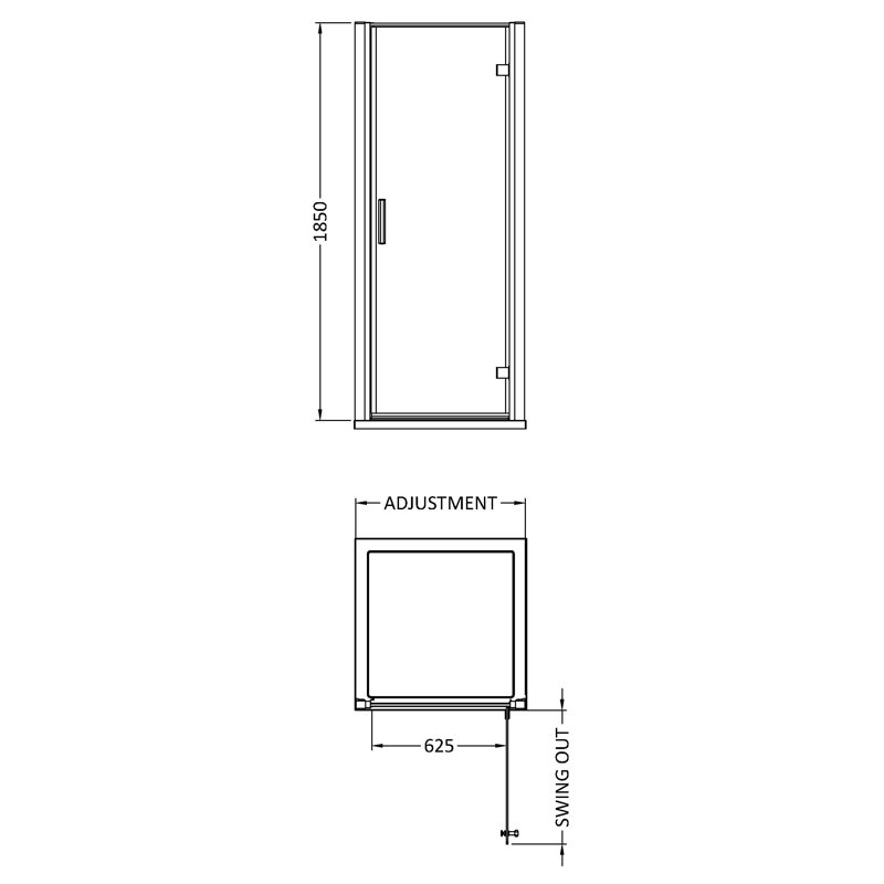 Pacific 645mm 690mm x Pivot Semi-Frameless Shower Door with Clear Glass, 185cm H x 80cm W x 0.6cm D