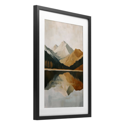 Terracotta Reflection Abstract Mountains, reproduction encadrée sous verre, design par Petal Prints Design