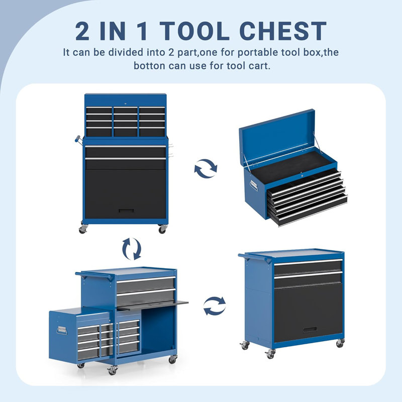 Coffre à outils, coffres à outils et armoires à 8 tiroirs, Bleu