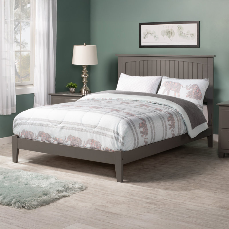 Odalys Solid Wood Foundation Bed with Built-in Charging Station, Full