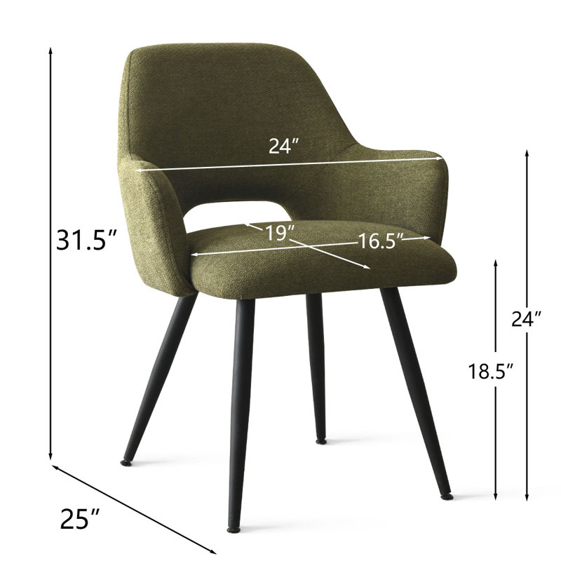 Upholstered Fabric Dining Arm Chairs (Set of 4), Green