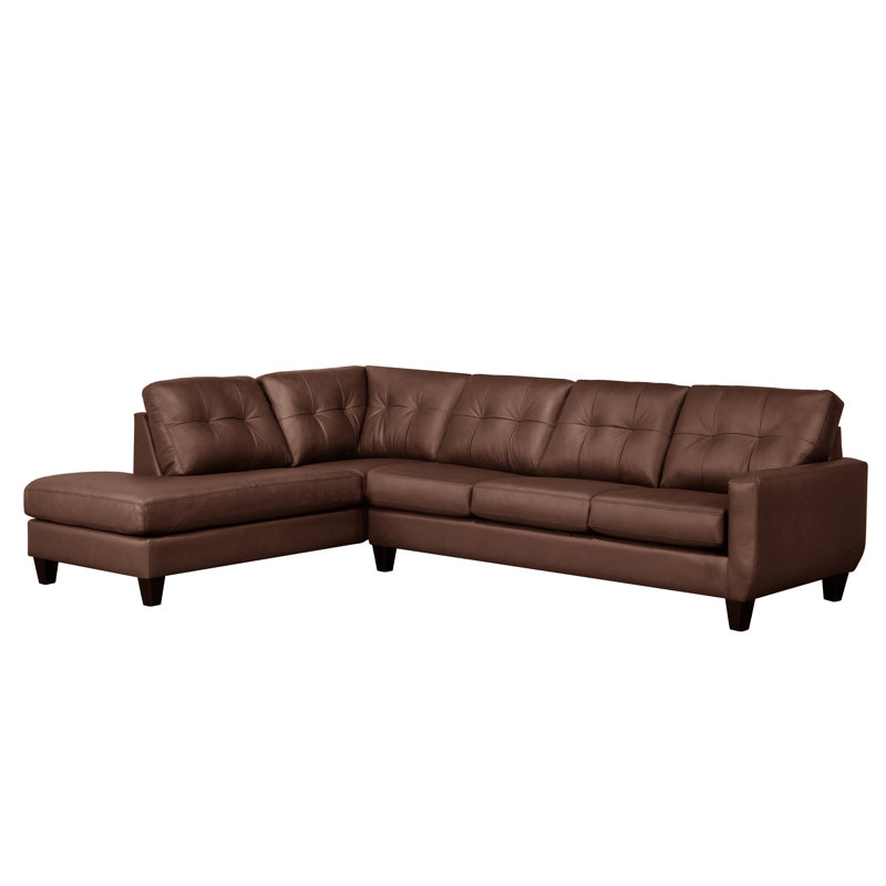 Aarah Upholstered L-Shaped Sectional, Chestnut Brown Genuine Leather, Left Hand Facing