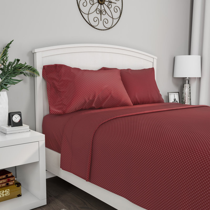 Ensemble de draps 4 pièces, Bourgogne, Ensemble de draps pour taille de lit double avec u