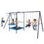 Portique 4 en 1 avec balançoire à ceinture, balançoire hamac, trampolone, rebord de panier pour la cour