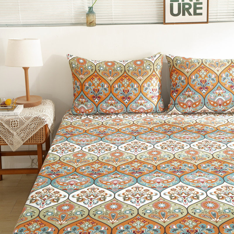 Ensemble de draps-housse à motif cachemire avec taies d'oreiller, Grand