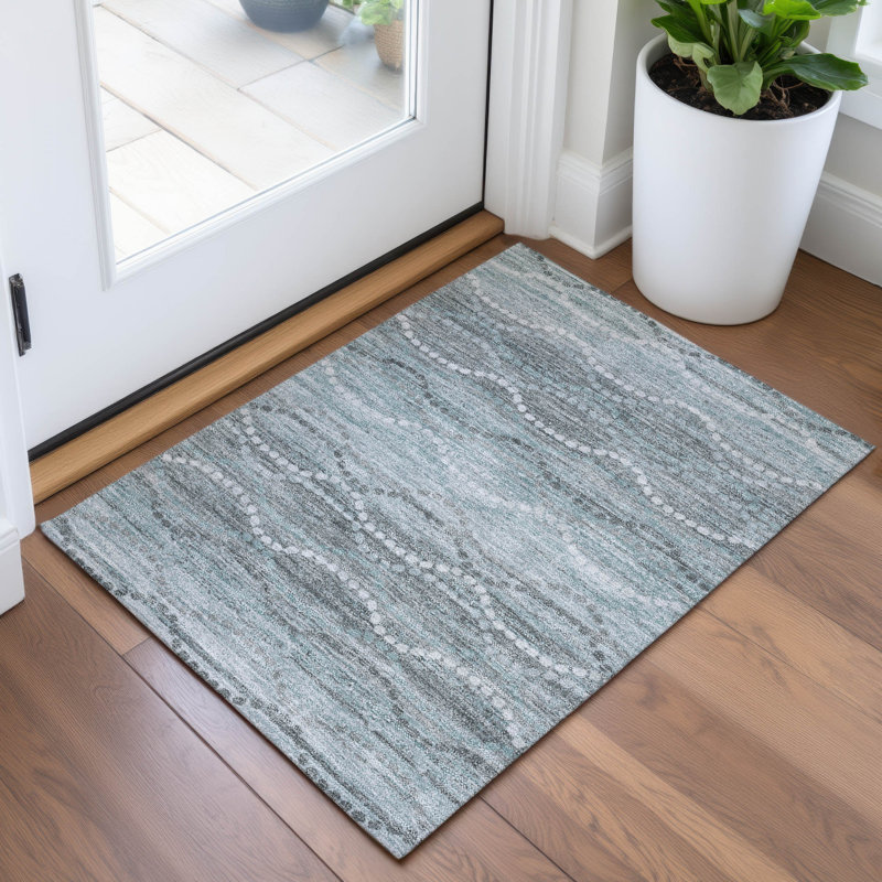 Machine Washable Indoor/Outdoor Xhevrie Teal Rug, Rectangle 1'8" x 2'6"