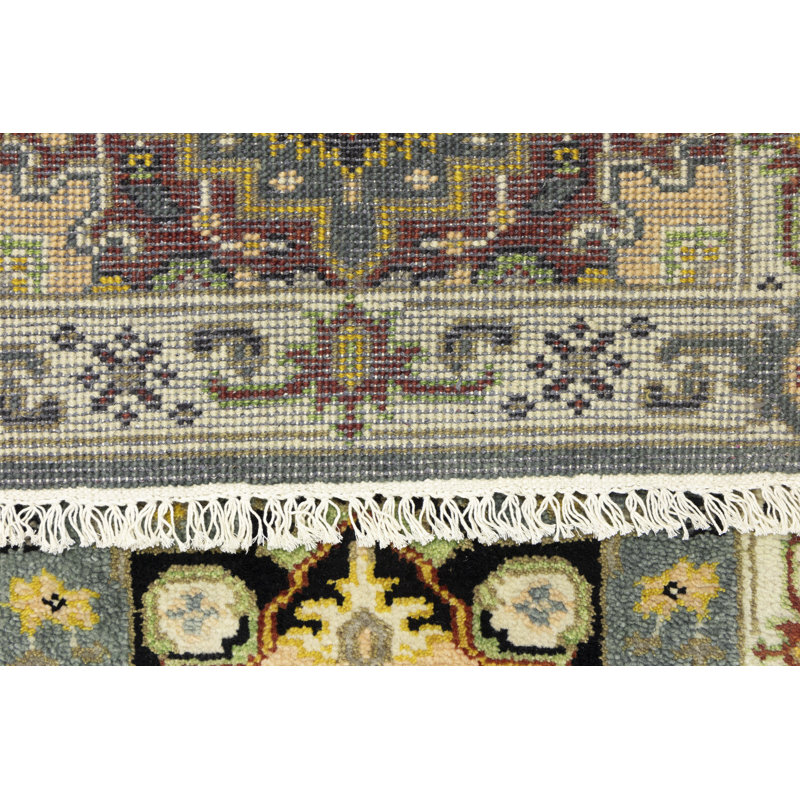 Tapis de couloir à motif floral oriental gris Shauskee en laine noué à la main 2 pi 6 po x 10 pi 4 po