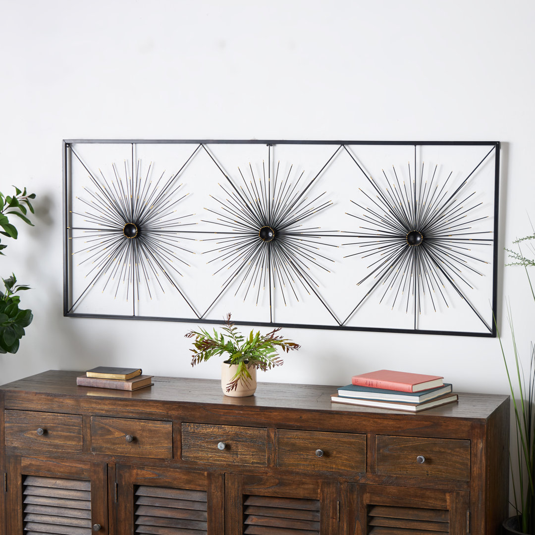 Metal Sea Urchin Starburst Home Wall Decor with Black Frame 17 Stories