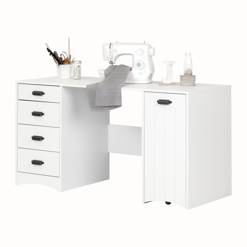 Pure White Sewing Craft Table with Storage and Drawers