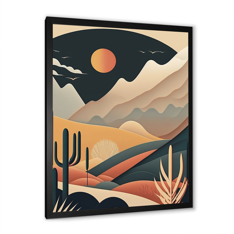Pleine lune sur les montagnes du désert - montagnes, art mural, H 44 po x l 34 po x P 1,5 po, Cadre photo noir