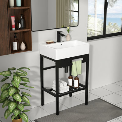 Console de salle de bain rectangulaire en céramique blanche avec trop-plein 24 "L * 18" l